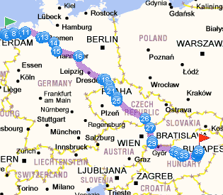 kaartje route naar Hongarije